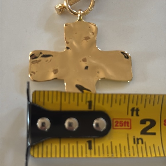 Gold Boho Chunky Hammered Cross Pendant Necklace - Picture 8 of 8